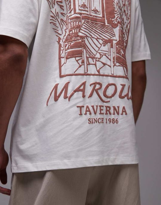 Topman avslappnad passform t-shirt med fram- och baksidestryck taverna i vitt - Image 3