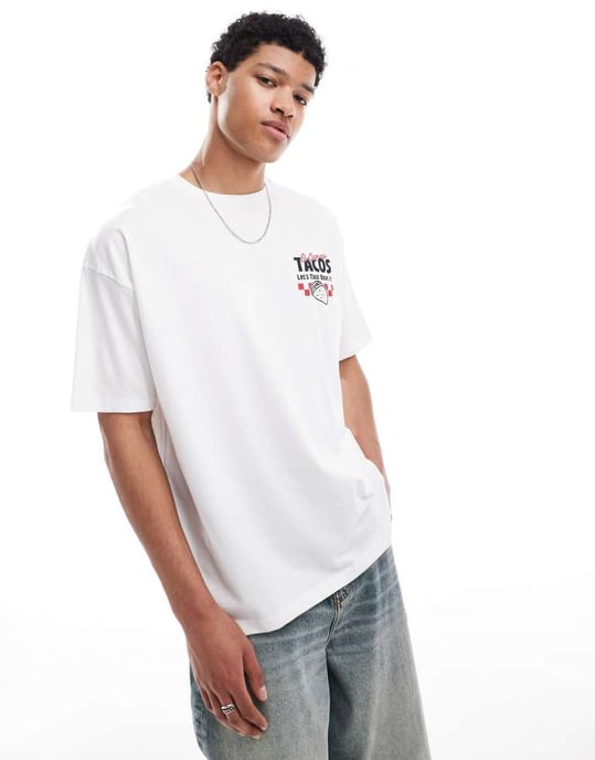 ASOS DESIGN oversized grafisk t-shirt i vit - Image 2