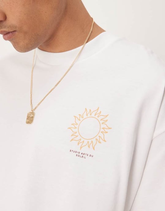 Utvald oversized tungvikts t-shirt med soltryck på ryggen i vitt - Image 2