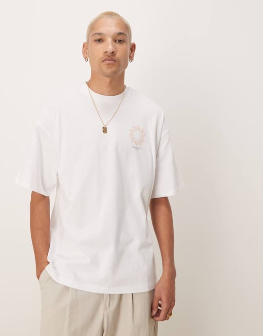 Utvald oversized tungvikts t-shirt med soltryck på ryggen i vitt - Image 3