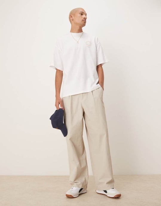 Utvald oversized tungvikts t-shirt med soltryck på ryggen i vitt - Image 4