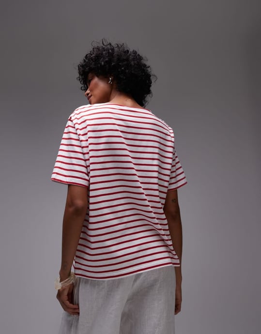 & Other Stories avslappnad t-shirt med kort ärm i röd och vit randig design - Image 3