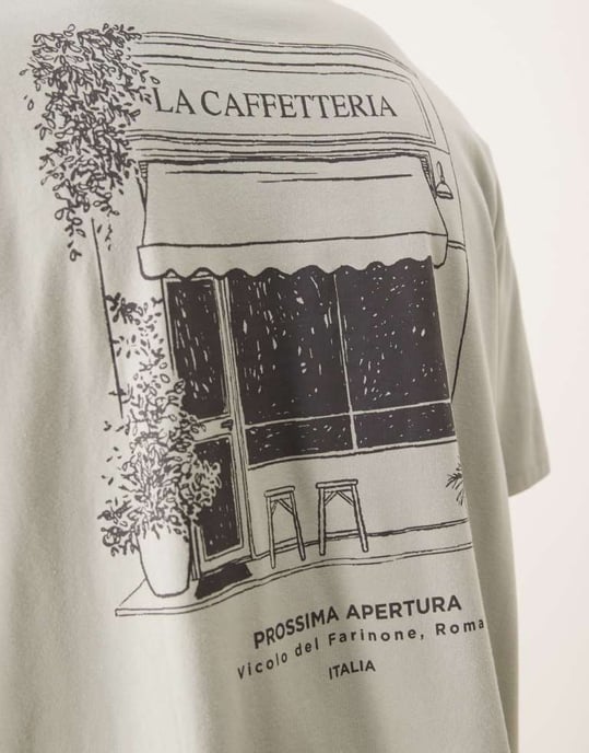 ASOS DESIG oversized t-shirt med scenisk grafik i grått - Image 3