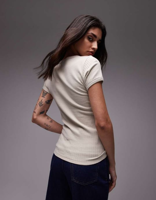 Topshop bred ribb T-shirt i sten - Image 4