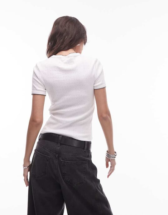 Topshop kontrasterande kant punktstickad t-shirt i elfenben - Image 4