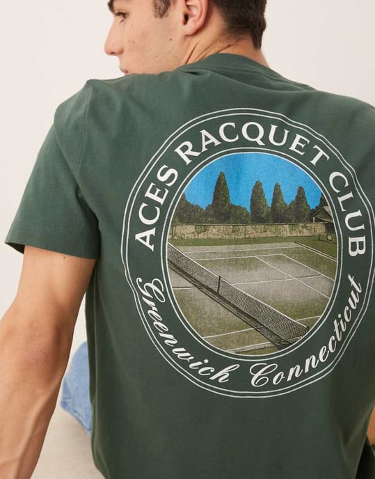Abercrombie & Fitch tennis tryck bak klassisk t-shirt i grå - Image 4