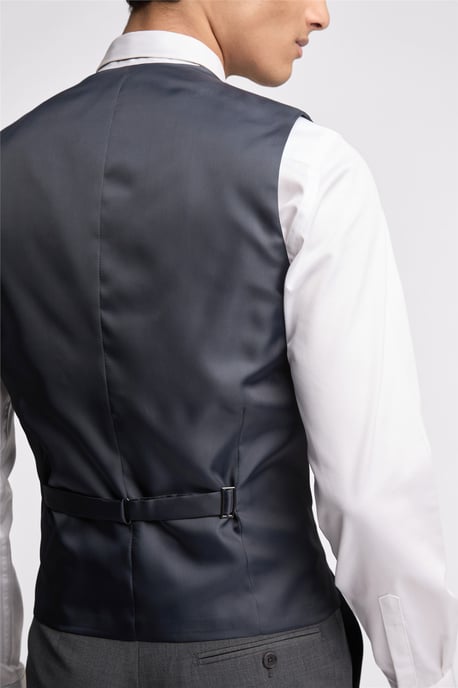Single Breasted Five Button V-neck Slim Fit Suit Waistcoat in Grey - Image 3