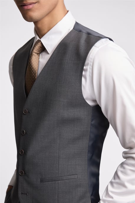Single Breasted Five Button V-neck Slim Fit Suit Waistcoat in Grey - Image 5