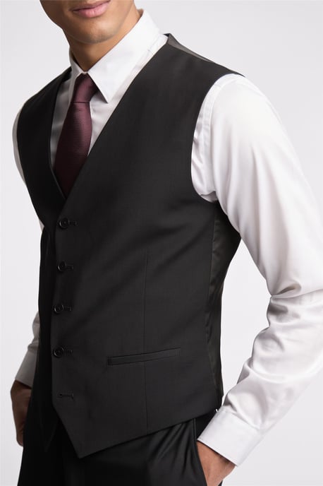 Single Breasted Five Button V-neck Slim Fit Suit Waistcoat in Black - Image 2