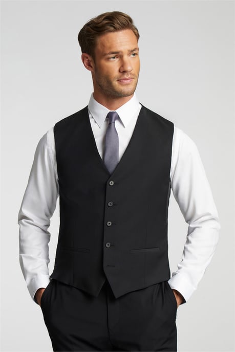 Single Breasted Five Button V-neck Slim Fit Suit Waistcoat in Black - Image 3