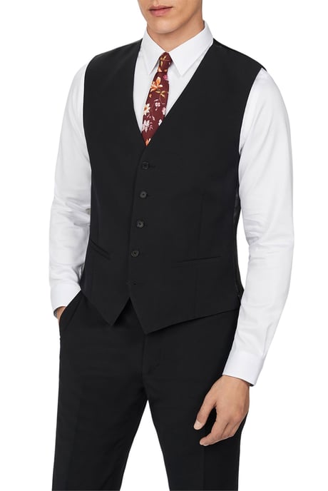 Single Breasted Five Button V-neck Slim Fit Suit Waistcoat in Black - Image 4