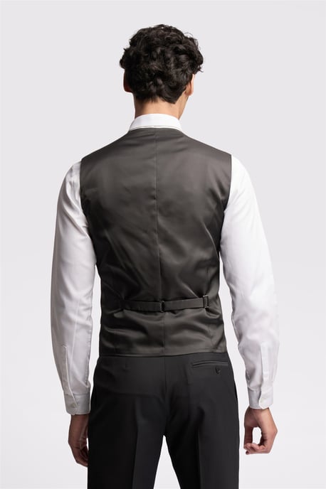Single Breasted Five Button V-neck Slim Fit Suit Waistcoat in Black - Image 5