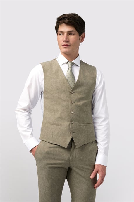 V-neck Tailored Suit Waistcoat in Stone - Image 1