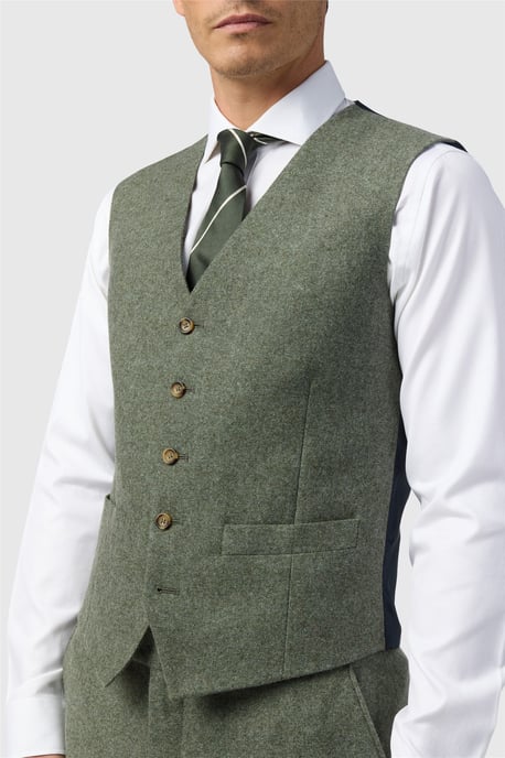 Single Breasted Five Button V-neck Tailored Suit Waistcoat in Olive - Image 3