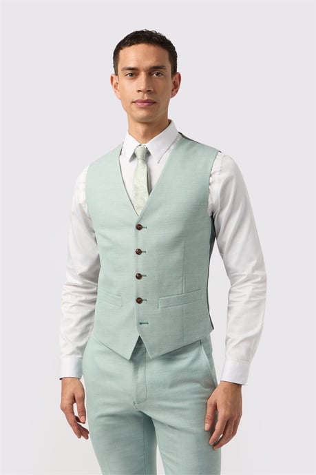 Single Breasted Five Button V-neck Slim Fit Suit Waistcoat in Mint - Image 1