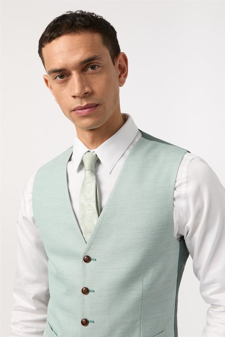 Single Breasted Five Button V-neck Slim Fit Suit Waistcoat in Mint - Image 2