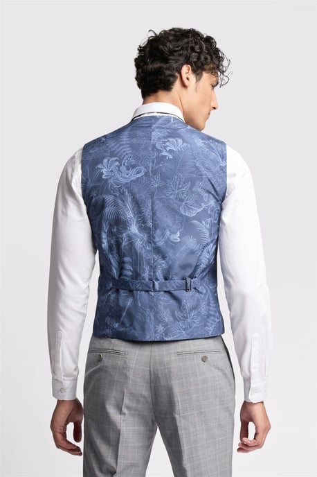 Double Breasted Six Button V-neck Slim Fit Suit Waistcoat in Silver - Image 3