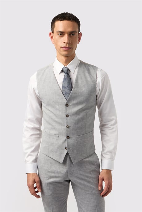 Single Breasted Five Button V-neck Slim Fit Suit Waistcoat in Silver - Image 1