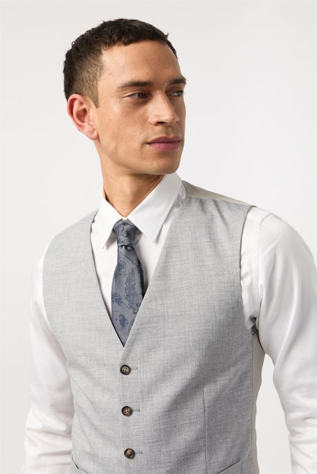 Single Breasted Five Button V-neck Slim Fit Suit Waistcoat in Silver - Image 2