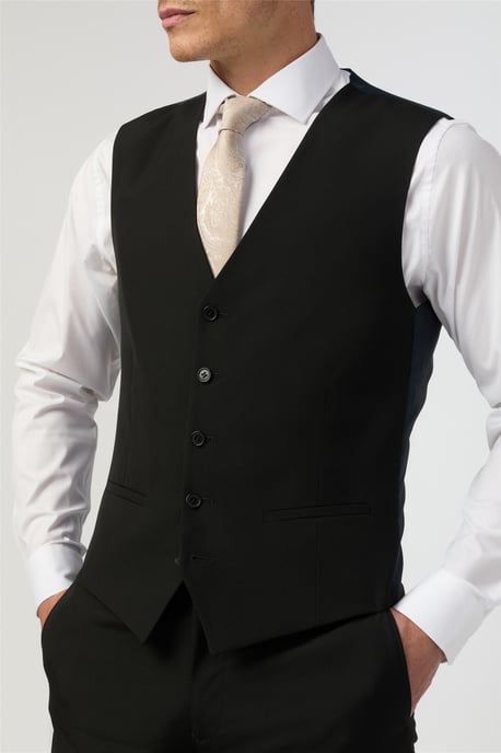 Single Breasted Five Button V-neck Slim Fit Suit Waistcoat in Black - Image 2