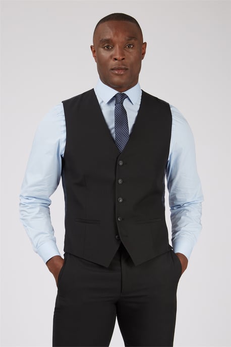 Single Breasted Five Button V-neck Slim Fit Suit Waistcoat in Black - Image 3