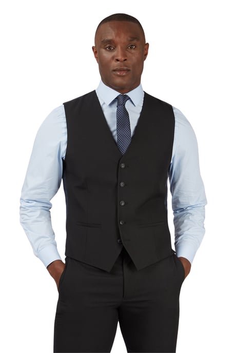 Single Breasted Five Button V-neck Slim Fit Suit Waistcoat in Black - Image 4
