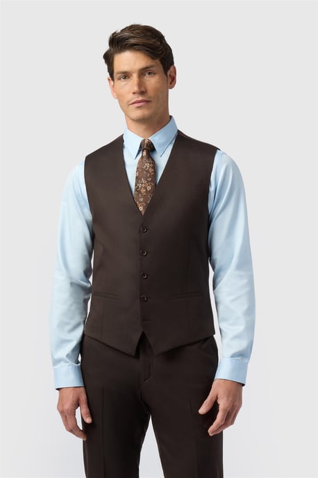V-neck Tailored Suit Waistcoat in Dark Brown - Image 1