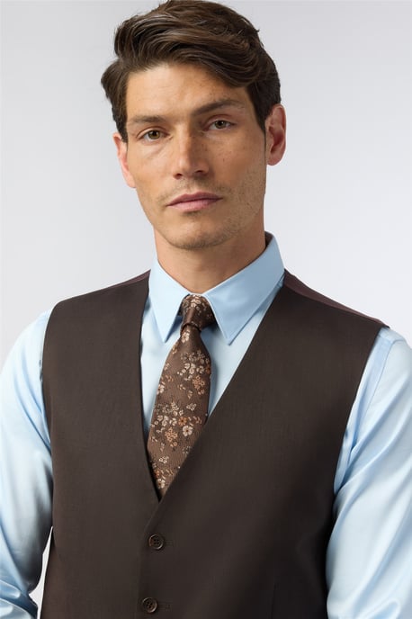 V-neck Tailored Suit Waistcoat in Dark Brown - Image 2