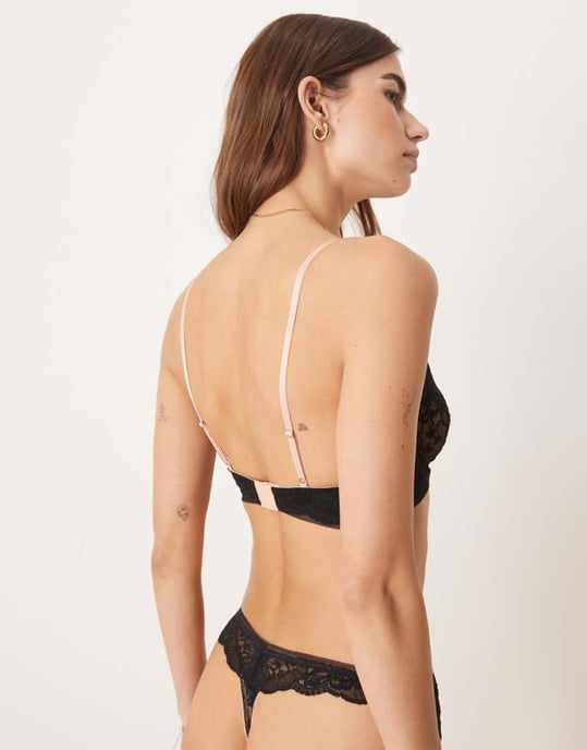 ASOS DESIGN Stevie spets-bh med underwire och kontrasterande detaljer i svart och beige - Image 3
