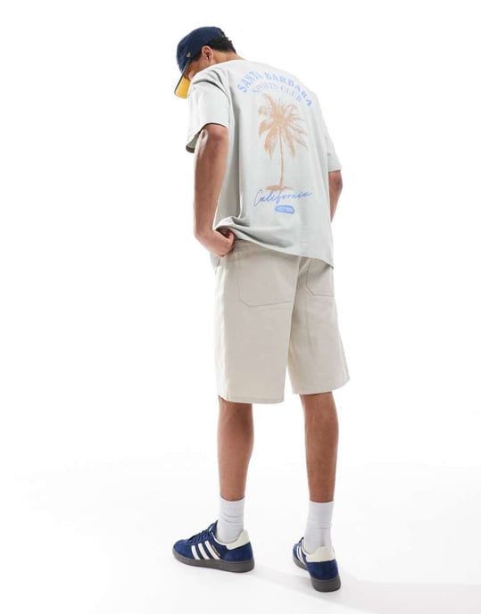 ASOS DESIGN oversized t-shirt with summer palm graphic in light grey - Image 4