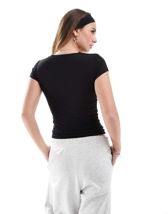 Cotton On Byron square neck short sleeve top in black - Image 2