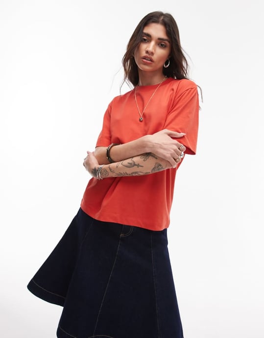 Topshop premium basic short sleeve tee in rust red - Image 1