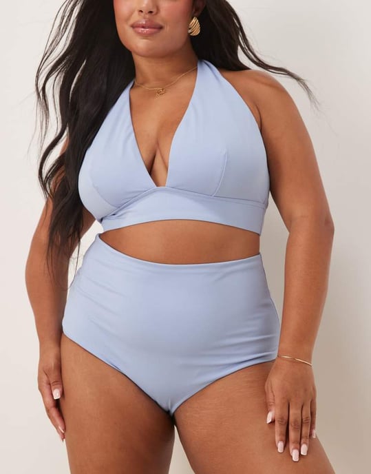 ASOS DESIGN Curve Maya mix and match högmidjade bikiniunderdelar i blått - Image 2
