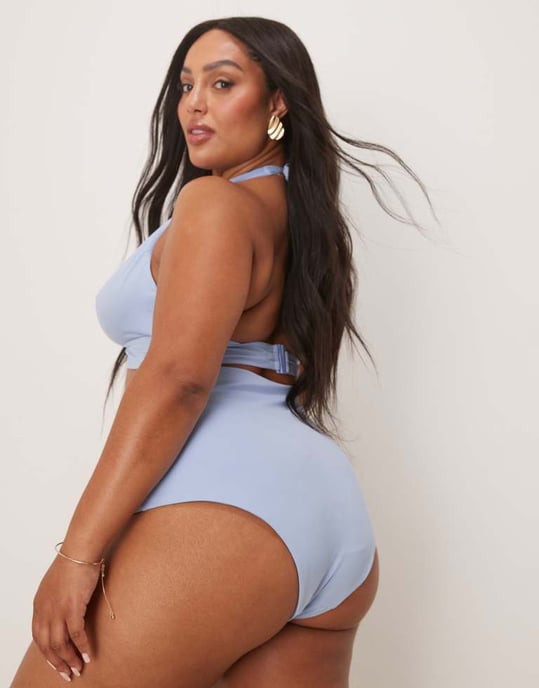 ASOS DESIGN Curve Maya mix and match högmidjade bikiniunderdelar i blått - Image 4