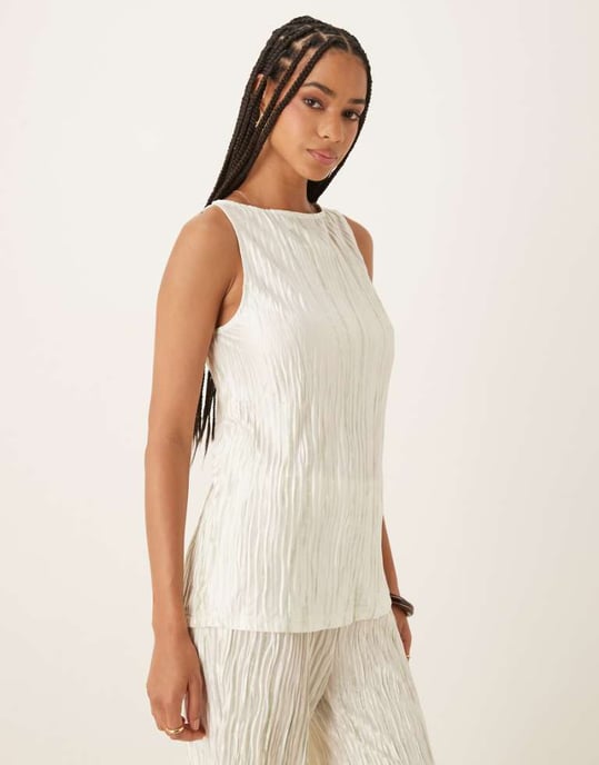 Vila plisse slash neck sleeveless top co-ord in pale silt green tie dye - Image 1