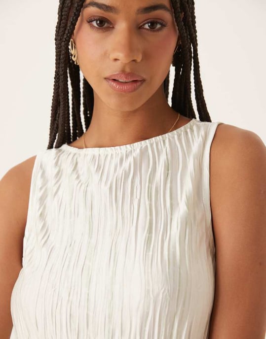 Vila plisse slash neck sleeveless top co-ord in pale silt green tie dye - Image 3