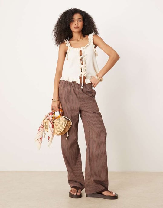ASOS DESIGN knitted tie front top in ecru - Image 4