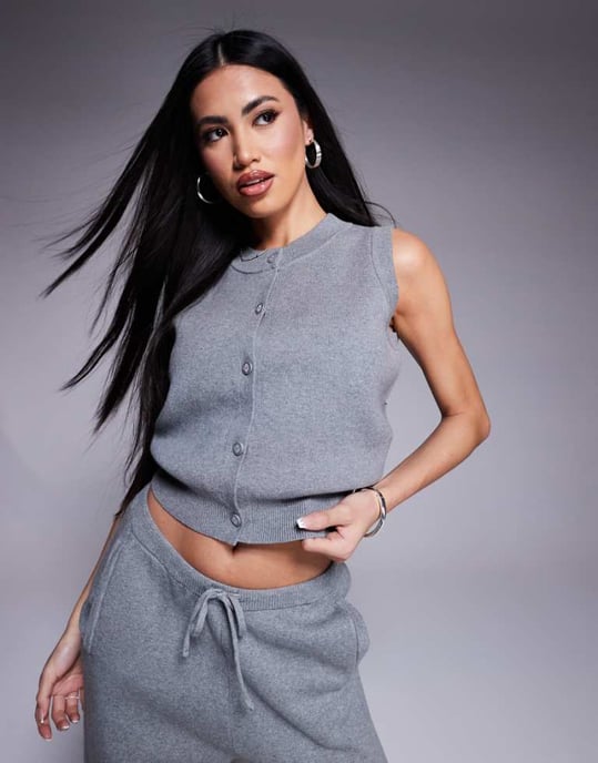 The Couture Club co-ord knit button up waistcoat style top in grey marl - Image 1