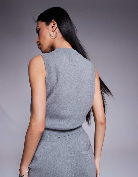 The Couture Club co-ord knit button up waistcoat style top in grey marl - Image 2