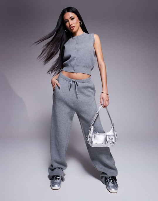The Couture Club co-ord knit button up waistcoat style top in grey marl - Image 4