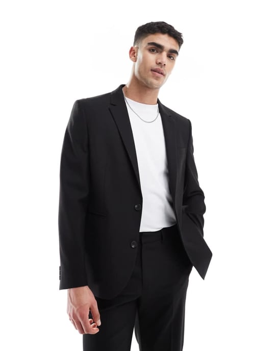 ASOS DESIGN regular kavaj i svart - Image 1