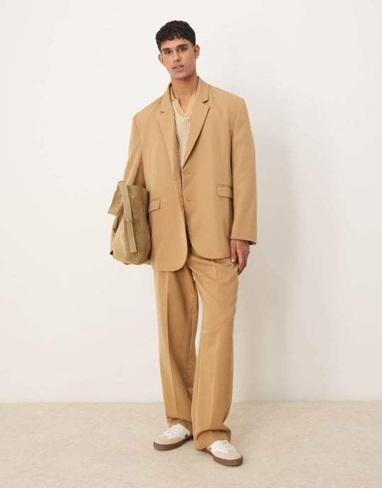 ASOS DESIGN avslappnad oversized kostymjacka i kamel - Image 2