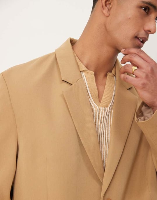 ASOS DESIGN avslappnad oversized kostymjacka i kamel - Image 3