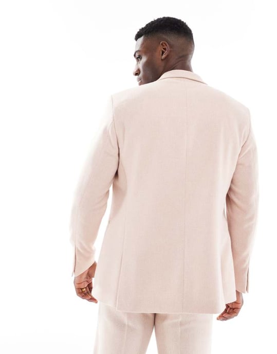 ASOS DESIGN dubbelknäppt regular kavaj i ull i ljusrosa - Image 4