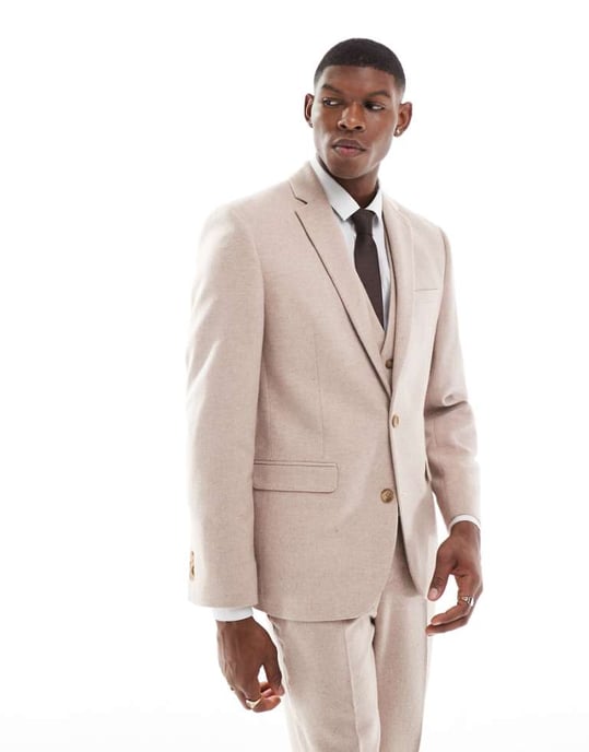 ASOS DESIGN slim fit ullblandning kavaj i ljusrosa tweed - Image 1