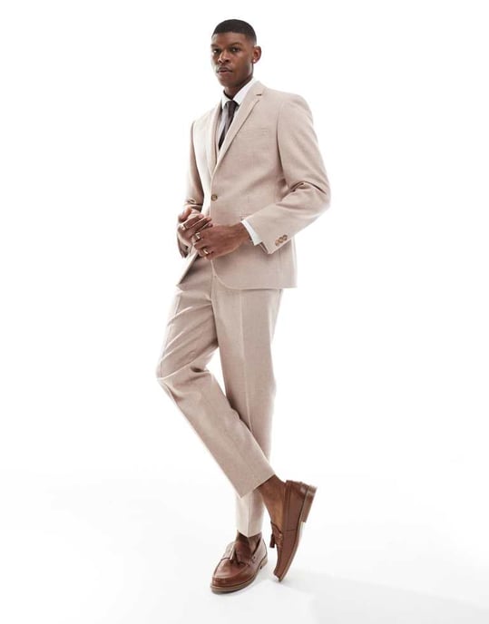 ASOS DESIGN slim fit ullblandning kavaj i ljusrosa tweed - Image 2