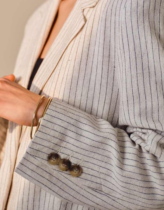 Topshop co ord linneblazer med en knapp i krämfärgad randig mönster - Image 4
