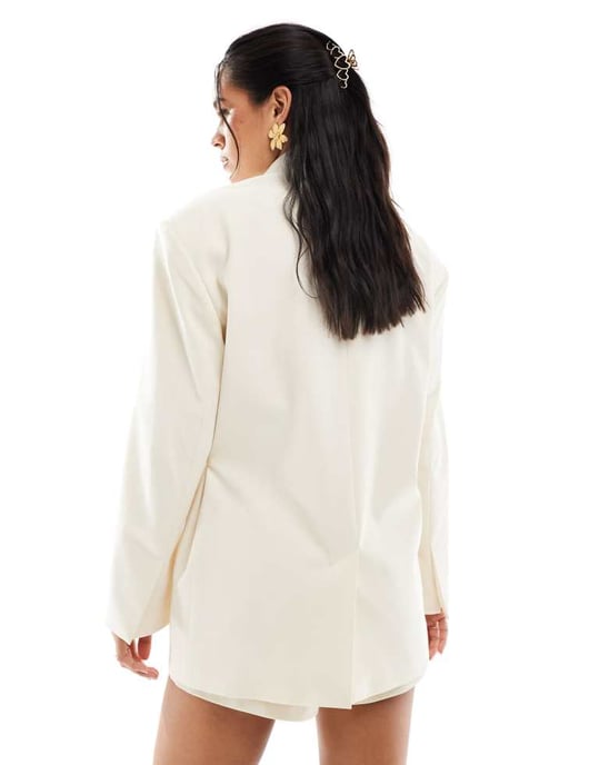 ASOS DESIGN knyt-sidoversize blazer i smörkräm co ord - Image 2