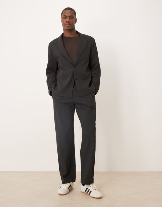 ASOS DESIGN regular kavaj i svart seersucker-tyg - Image 3
