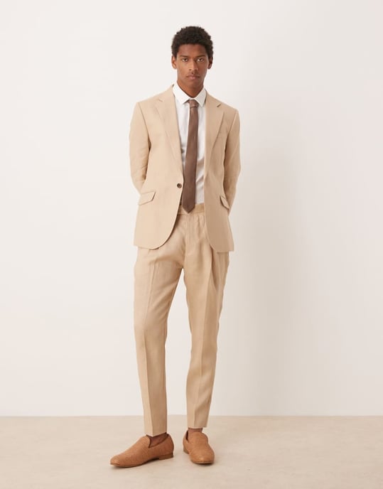 ASOS DESIGN premium 100% lin slim passform kavaj i sten - Image 2